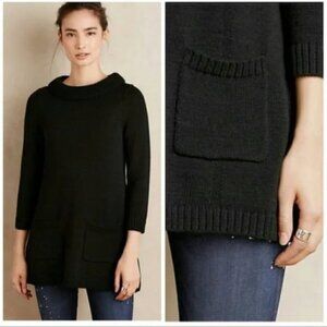 Anthropologie Field Flower Black Tunic Loose Knit Sweater Small